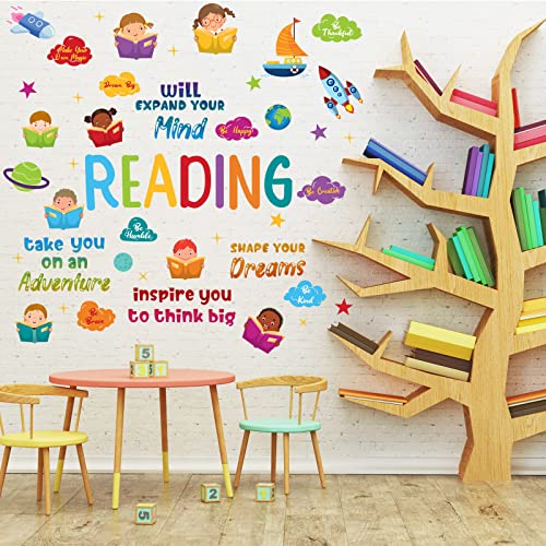 Leinuosen Inspirational Reading Wall Decals for Classroom Kids - 5 Sheets