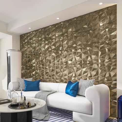 Art3d Textures 3D Wall Panels Antique Gold Diamond Design for Interior Wall Decor Pack of 12 Tiles 32 Sq Ft (PVC)