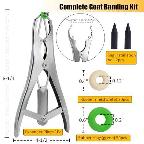Goat Banding Kit, Stainless Steel Bander Snap Pliers with 70Pcs 2 Sizes Rings, Ring Installation Tool, Balloon Expander Pliers Tool