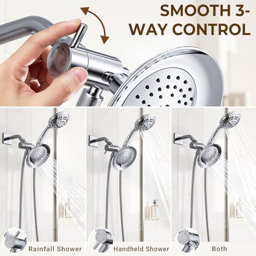 Pebblefall Chrome High-Flow Metal Shower Diverter with Holder - 3-Way Control