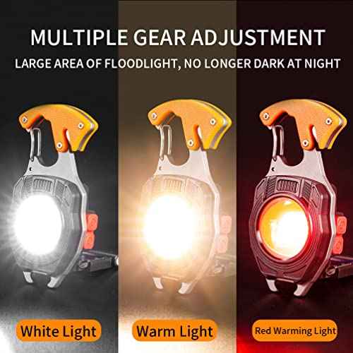 BY-J COB Keychain Work Light Keychain Flashlights, 7 Lighting Modes, 1600 Lumens, COB Rechargeable Multi-Function Work Light with Electric Lighter, Seat Belt Cutter, Screwdriver, Whistle