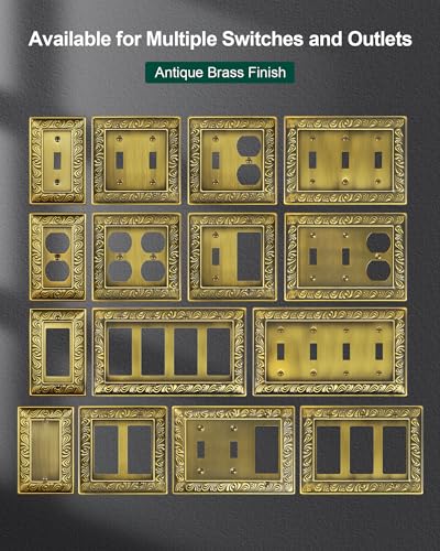 Treewell 6-Pack Antique Brass Paisley Pattern Metal Outlet Cover Plates - Double Duplex Switch Plate