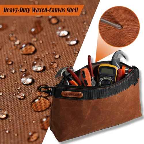 WELKINLAND 2Pcs-Set Tool Pouches, Heavy-Duty Waxed Canvas Tools Pouch, 14-Inch Tool Organizer Pouch, Waterproof Zipper Tools Pouch, Durable Canvas Tool Zipper Pouches