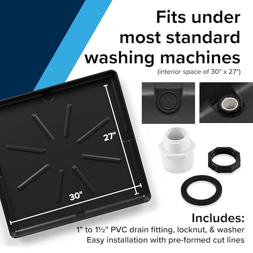 Camco Graphite 30 x 32-In Drip Pan for Washing Machines with 1in x 1.5in Drain Fitting (20750) – Standard Packaging