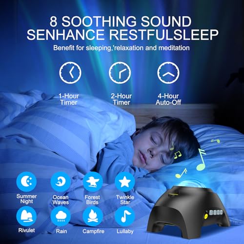 HODANS Black Aurora Projector with 33 Light Effects, Night Light & Bluetooth Speaker