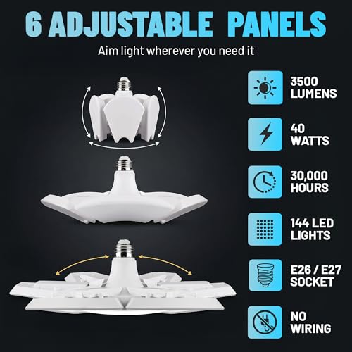 Bell+Howell Socket Burst 6 Panel Adjustable LED Garage Light 3500LM - Model: THIS listing