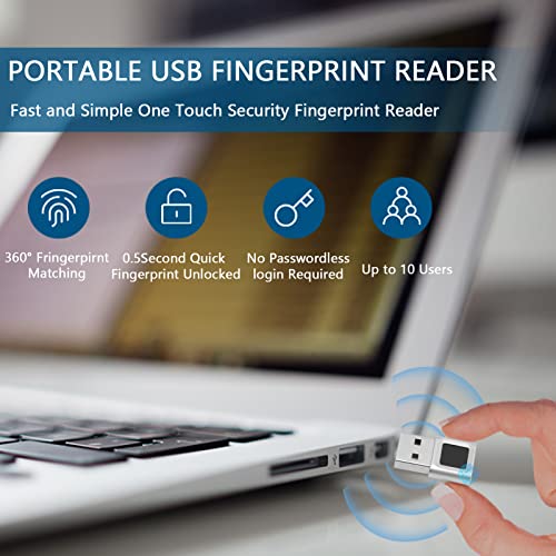 USB Fingerprint Reader, Portable Security Key Biometric Fingerprint Scanner for 10 11 32/64 Bits, 360 Degrees Touch Fast Matching