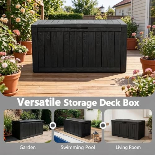 KAMABOKO Black Outdoor Storage Box 150 Gallon Waterproof Deck Storage Chest