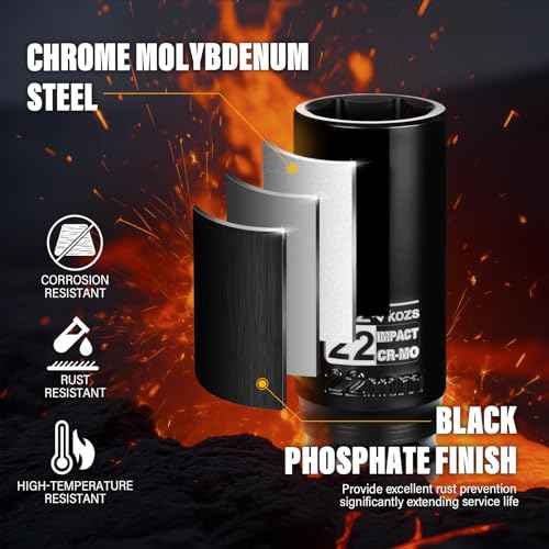 1/2 Inch Drive 22mm Deep Metric Impact Socket,CR-MO,6 Point Radius Corner Design,Square Chamfered Opening,Axle Nut Impact Grade Socket for Easy Removal