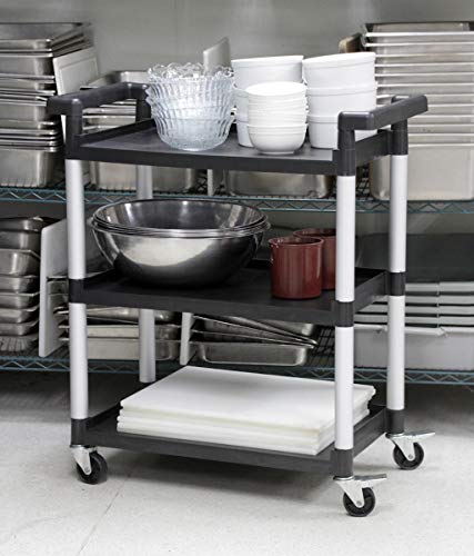MaxWorks 3-Shelf Utility Plastic Cart with Wheels, 225 lbs Capacity, Black
