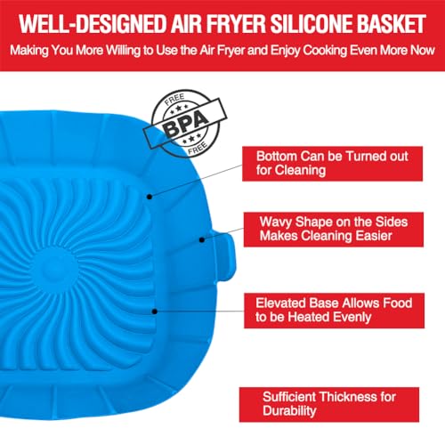 Xabzhzn 2 Pack Air Fryer Silicone Liners for 2-3 Qt Small Fryers, Blue & Black