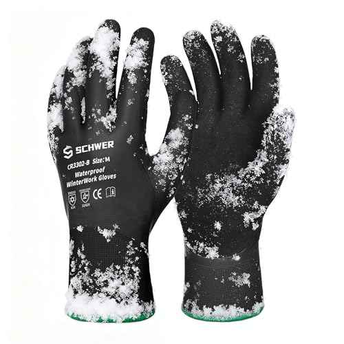 Schwer 2 Pairs Waterproof Winter Work Gloves, ANSI A2 Cut Resistant Freezer Gloves for Outdoor Cold Weather Keep Hands Warm, Thermal Insulated Gloves for Shoveling Snow, Ice Fishing, Super Grip, M