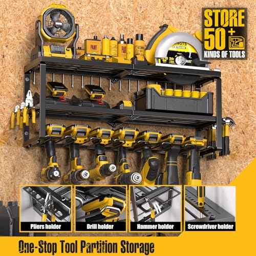 Power Tool Organizer for Tool Storage, Drill Holder Wall Mount with Screwdriver Organizer, Tool Holder for Garage Wall Organization, Heavy Duty Metal Tool Shelf with Battery Holder