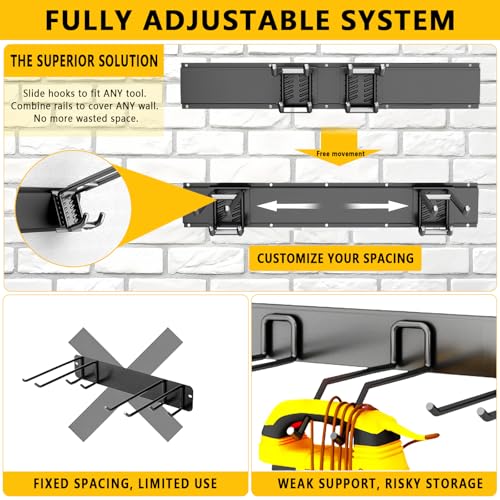 Tebgeag 48-Inch Garage Wall Organizer with 6 Adjustable Double Hooks - Heavy-Duty Tool & Garden Storage System