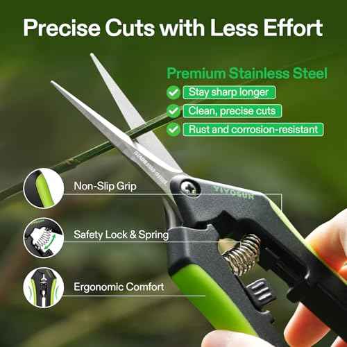 VIVOSUN Gardening Scissors, 6.5 Inch Hand Pruner, Pruning Shear with Straight Stainless Steel Blades, Garden Tools for Women Men, Black and Green