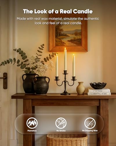 Homemory Ivory Flameless Taper Candles with Remote & Timer 2-Pack, 9.6" LED Flickering Candles for Home Decor