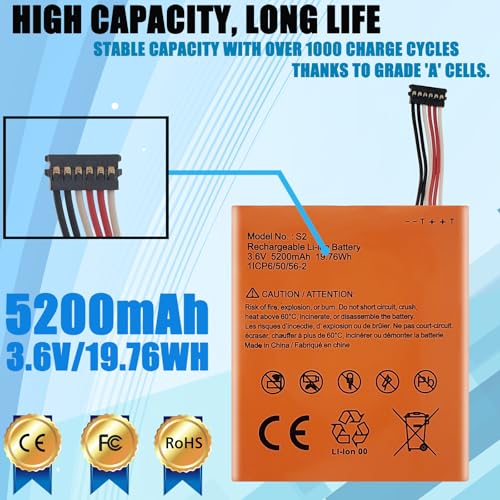 S2 (6-Pin) Battery Compatible with Ring Video Doorbell 2nd Generation Version Only (6 Cable Plug)