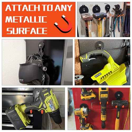 ULIBERMAGNET Heavy Duty Magnetic Garage Hooks,4 Pack Strong Large Magnet Hook for Power Drill,Garden Tools,Hose,Pegboard,Garage, Workshop,Magnetic Storage Hooks for Indoor Outdoor Hanging(Black)