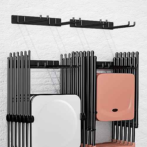 Folding Chair Storage Rack Wall Mount, Garden Tool Hanger for Garage Organization, Patio, Beach & Camping Chairs Organizer Hooks, Holds 240 lbs - 2 Pack