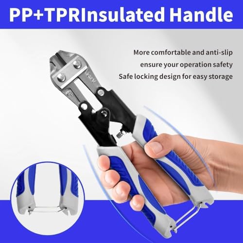 8" Mini Bolt Cutter - Cr-V Steel,Ergonomic Soft Non-Slip Grip,Safety Lock,for Small Screws,Hooks,Fence,Mini Wire Cutters Heavy Duty