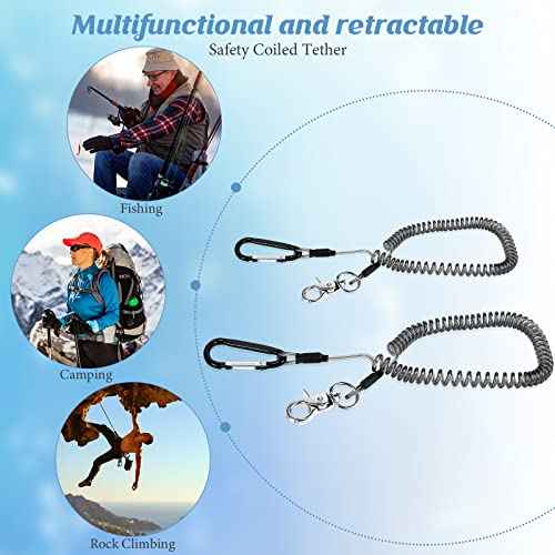 Woanger 6 Pack Fishing Lanyard Steel Wire Coiled Lanyard Tool Lanyards for Hand Tools Kayak Retractable Tool Leash Fishing Rod Safety Lanyards Gear with Alloy Clips for Pliers Boating