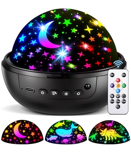 COOLNIGHT Black Kids Night Light Projector with 93 Lighting & 3 Films, Sleep Timer & Remote