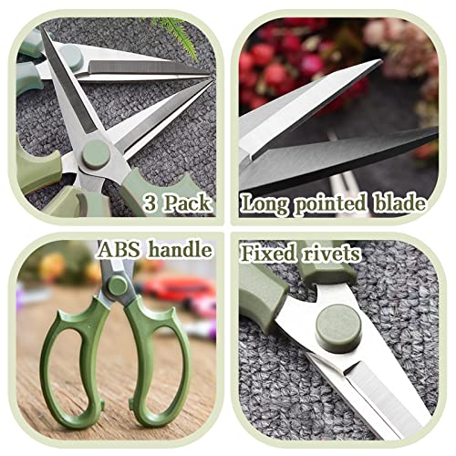 OJYUDD Green 3Pcs Garden Flower Scissors Pruning Shears Stainless Steel with Handle