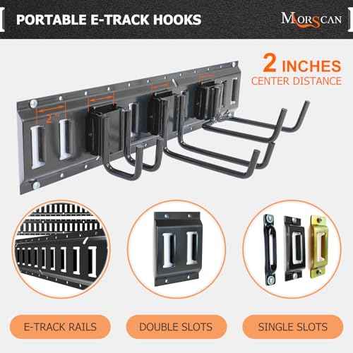 4-Pack E-Track Double Fitting J-Hooks, 2" Wide & 2" Deep Stable E Track Double J Hooks with Dual Fittings, Heavy Duty Shovel Hanger for Trailers, Trucks, Garden Tools Organizers Storage