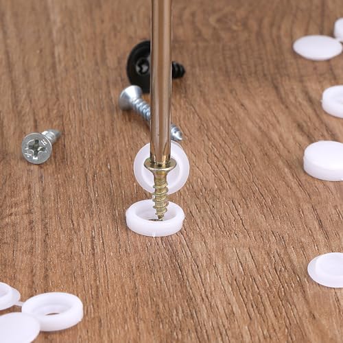 200Pcs Plastic Hinged Screw Cover Caps, Shutter Screw Caps, White Snap Washer Covers Flip Tops for Screw Protection, Covering Screw Heads, 577452_1_Vrc8r9kt3