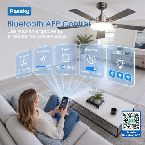 Passky Black 52 Inch Ceiling Fan with Lights & Remote Control