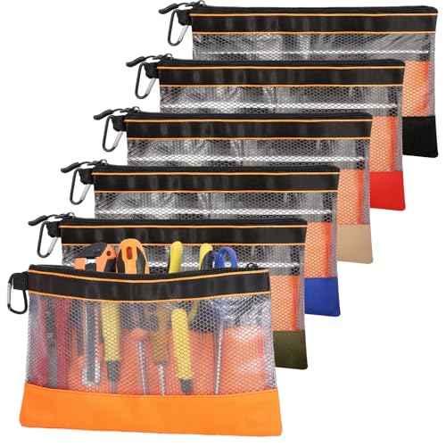 BESARME 6 Pcs 11.8" Clear Tool Pouch Tool pouch Bags Zipper tool pouch with Heavy Duty Mesh Window