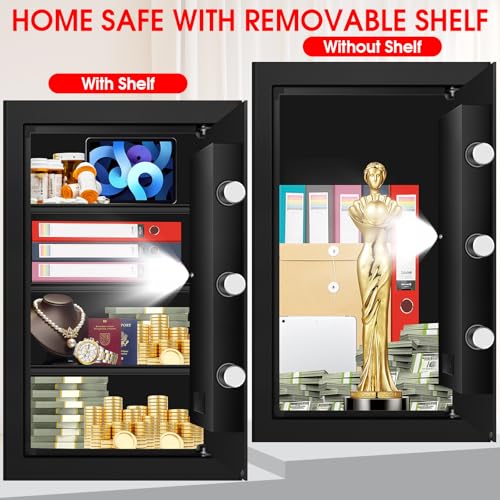 Psisuvry 5.21 Cuft Fireproof Water & Fire-Resistant Home Safe with Digital Keypad & Key Lock, 3 Removable Shelves