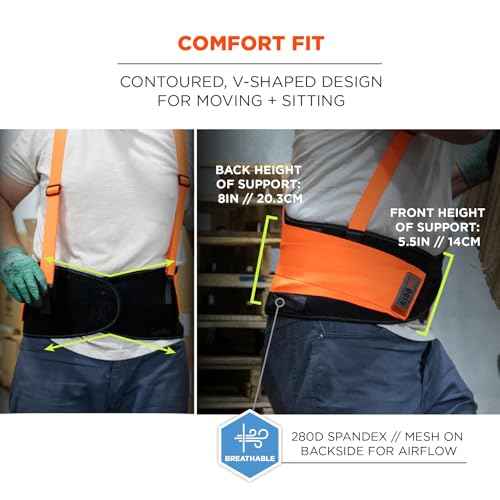 Ergodyne ProFlex 100HV Back Support Brace, High Visibility Support Belt, 8" Spandex Material, Removeable Straps
