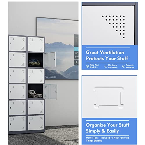 Yizosh 6-Door Metal Locker Storage Cabinet - Tall Steel Lockers for School, Gym, Office, Home, Garage - Gray White