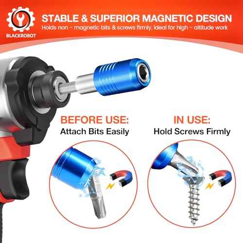 BLACKROBOT 2-Piece Magnetic Quick Change Impact Bit Holder, 2.5-Inch Drill Bit Extension for 1/4" Hex Drives, Ideal for Screwdriver Bits, Nuts, Drills and Socket Driver Adapters
