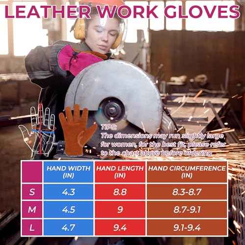 HANDLANDY Leather Work Gloves for Men and Women, Utility Tough Cowhide Glove
