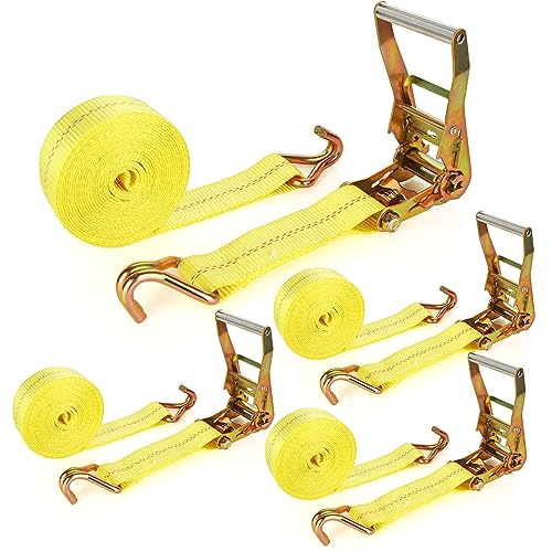 LISHINE Heavy Duty 2 Inch x 20ft Ratchet Straps with Double J Hooks, 10000 LBS Break Strength