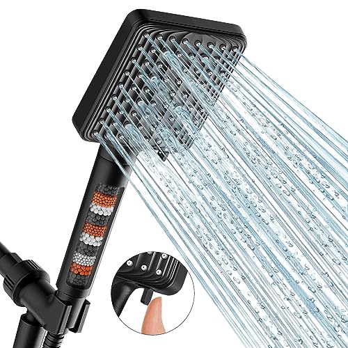 MakeFit Matte Black Filtered Shower Head with 6 Modes - High Pressure Handheld Shower