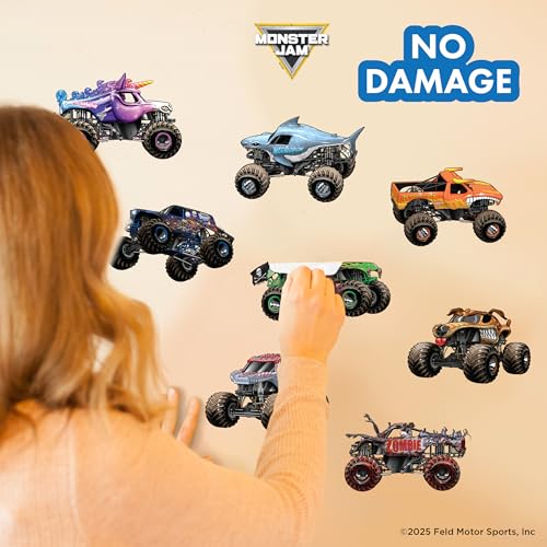 WALL PALZ Monster Jam Trucks Wall Decals Pack - Grave Digger & More, Repositionable Vinyl Room Decor