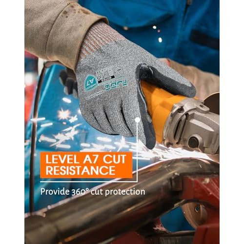 A7 Cut Resistant Work Gloves, 3 Pairs Nitrile Coated Cutting Glove for Woodworking,Construction,Fishing,Metalwork