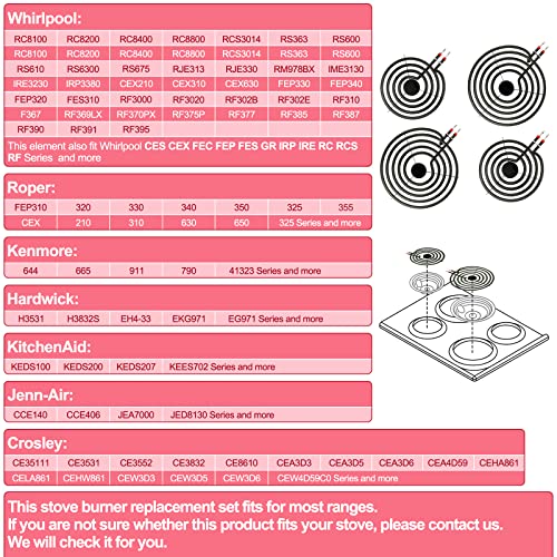 LXun MP22YA 4-Pack Electric Stove Burner Elements for Whirlpool/Kenmore (MP15YA 6" & MP21YA 8"), Replacement Set