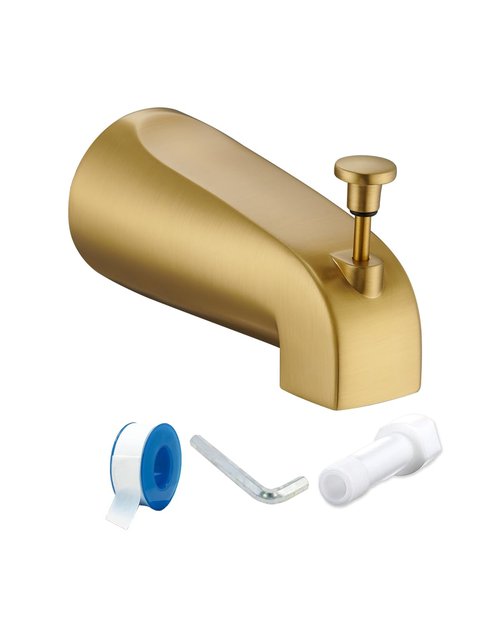 FROPO Tub Spout with Diverter, Slip On Bathtub Spout Fits 1/2'' Copper Tube(5/8'' Dia), Bathroom Tub Faucet with PTFE Tape & Hex Wrench, Brushed Gold