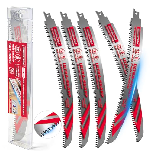 SEDY 5-Pack 12 Inch Japanese Teeth Reciprocating Saw Blades for Tree Trimming and Wood Cutting, Curved Arc Edge, 6 TPI, Universal Fit, Precision Pruning
