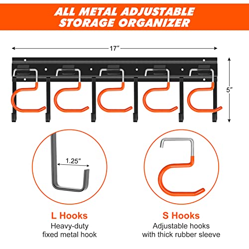 TVKB 68 Inch All Metal Garden & Garage Tool Organizer Wall Mount with Heavy Duty Hooks - Iron, 4 Pack