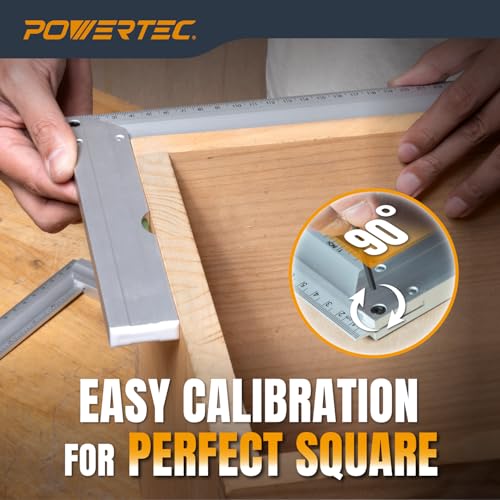 POWERTEC L Square 3pc Set – Try Square with Bubble Levels for Router Fence, Table Saw, Woodworking (80005)