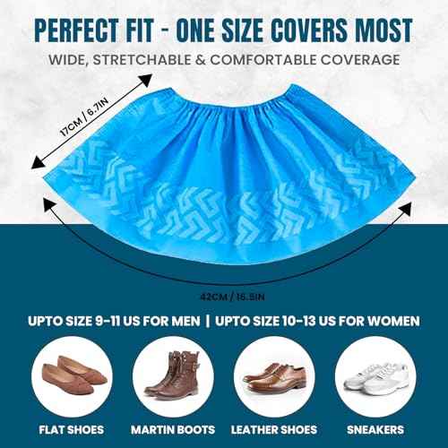 Shoe Covers Disposable Non-Slip, Large 50 Count, Premium Cloth Boot Covers, Slip-Resistant, Durable, Breathable, Non-Toxic, Recyclable booties for shoes covers ? Fits Men 11/Women 13 ? Blue