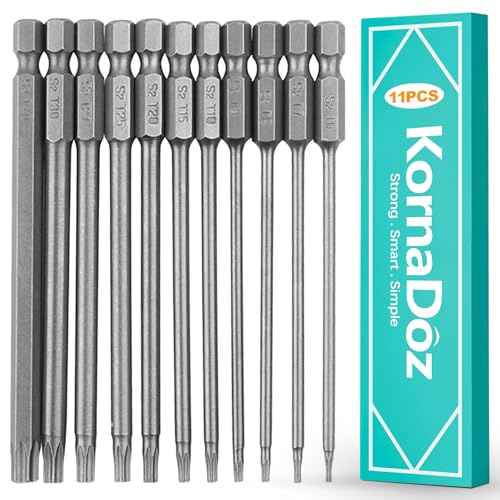 11-Piece 3-Inch Long Security Torx Bit Set, Magnetic Tamper-Proof Screwdriver Bits, S2 Steel, 1/4 Hex Shank, Torx Driver Set for Impact Drivers & Drills, Professional Grade