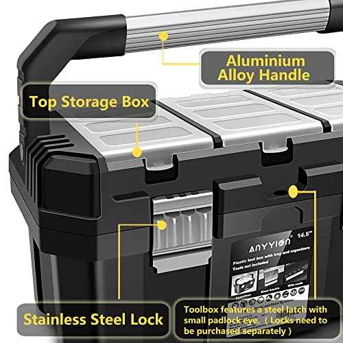 Anyyion 13 inch Small Tool Box with Removable Tray, Truly Strong and Durable For Hobby or Craft Storage Toolbox, (Internal Size:12.9"Lx6.1"Wx5.9"H)