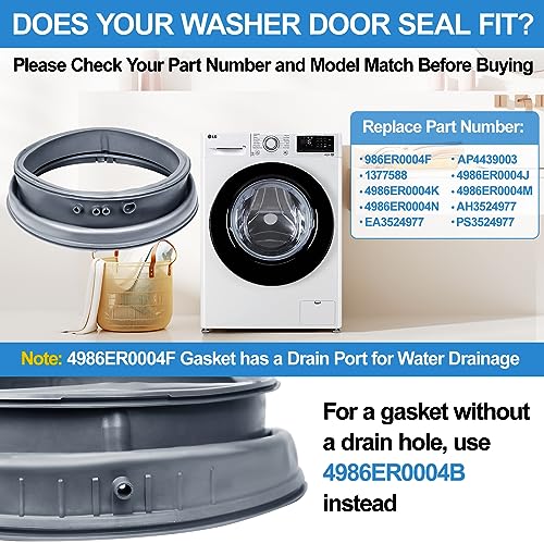 Upgraded 4986ER0004F Washer Door Gasket – LG/Kenmore Front Load Seal, Fits WM2250CW WM2101HW WM2050CW