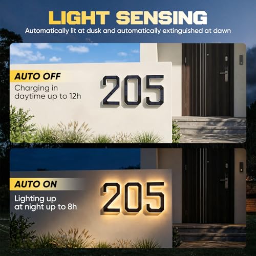 Saker 9 Inch Solar House Numbers - Waterproof Outdoor Address Sign, Lighted for Home (Variation 4)